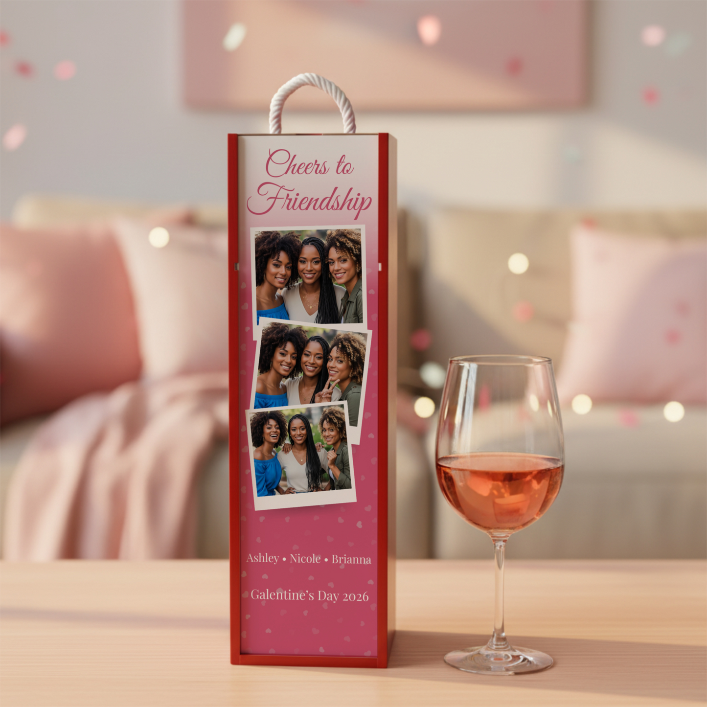 Personalized Galentines Wine Box Friends Photo Gift for Parties