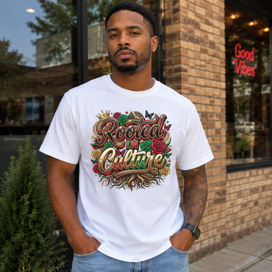 Rooted in Culture Black T-Shirt | Men's Black Culture Heritage Graphic Tee Crown Roses Shirt