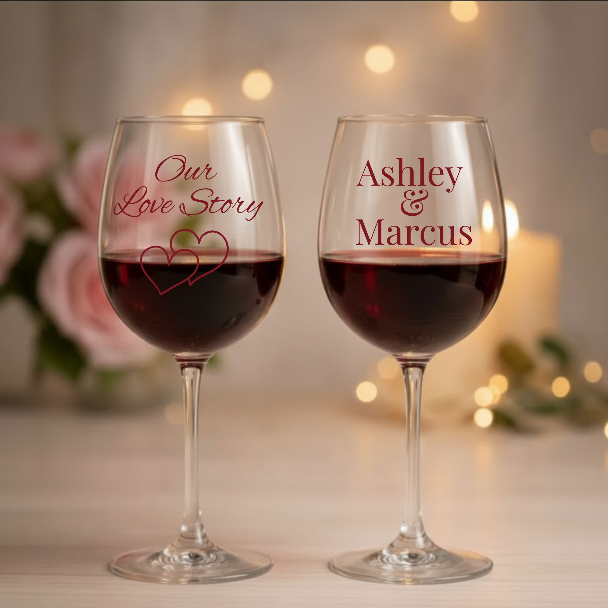 Personalized Wine Glasses with Our Story - Couples Names Valentines Gift