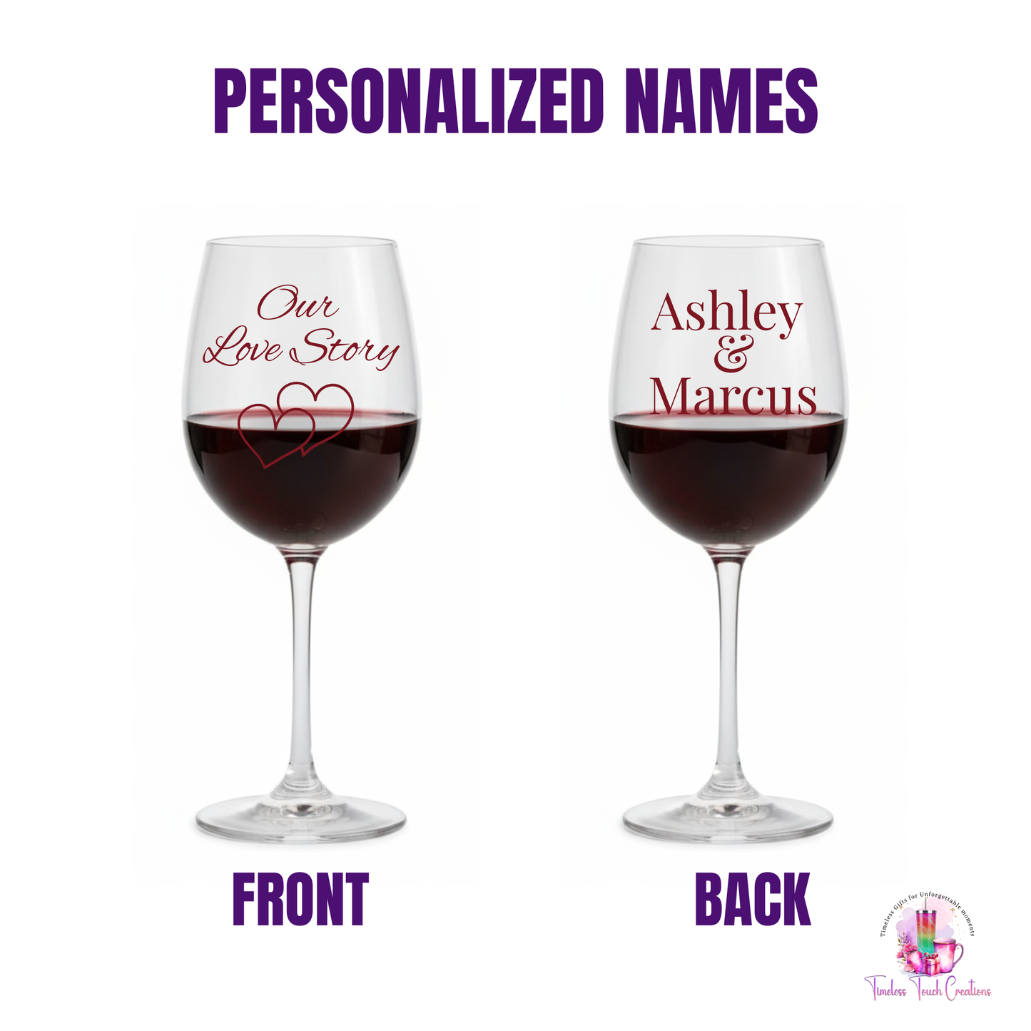 Personalized Wine Glasses with Our Story - Couples Names Valentines Gift