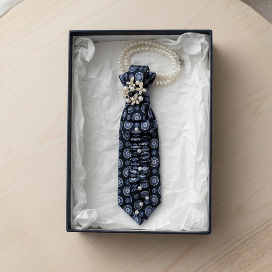 Navy Pearl Tie Necklace | Pearl Cluster Brooch