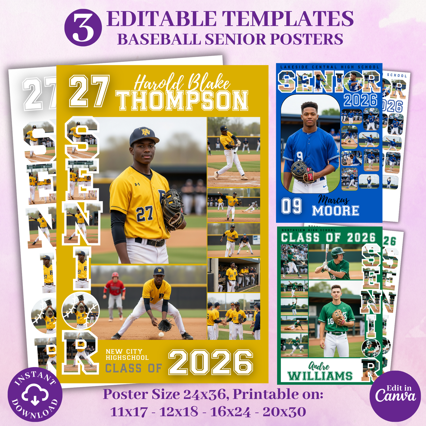 Senior Night Baseball Poster Template - Digital Download Customizable Senior Baseball Poster