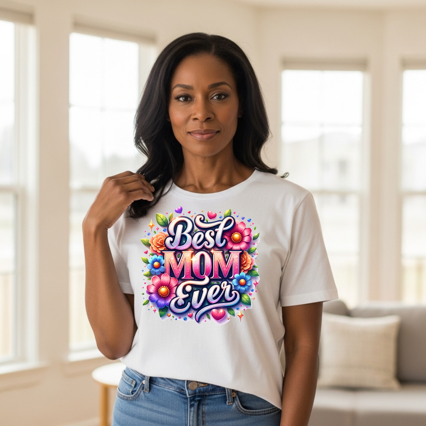 Best Mom Ever Floral Graphic Tee Mothers Day Shirt