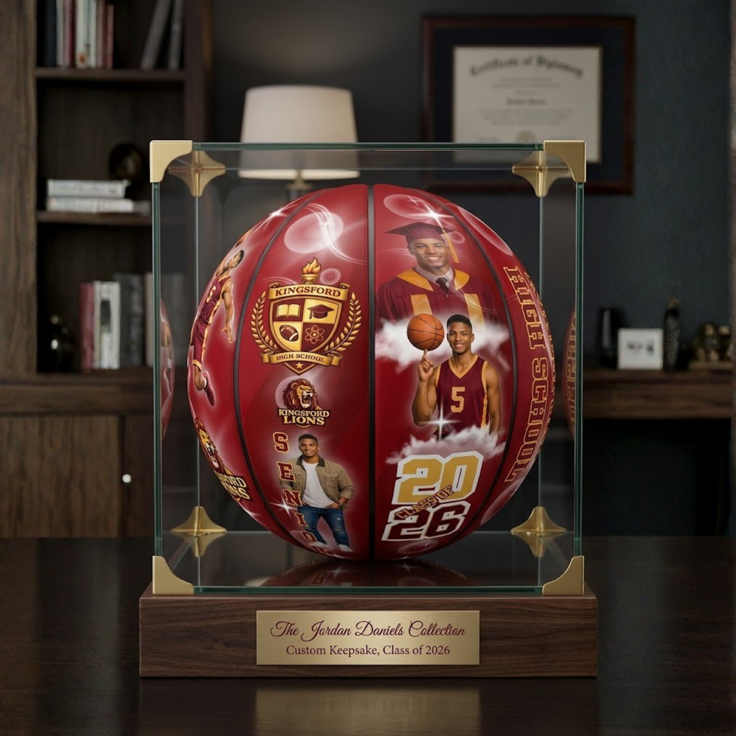 Personalized Graduation Basketball Keepsake | Custom Senior Gift with Photos & School Colors