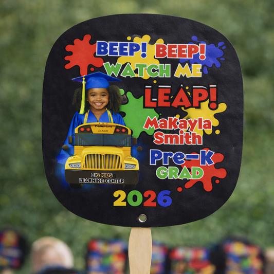 Personalized PreK Graduation Fans 6-Pack - Beep Beep Watch Me Leap