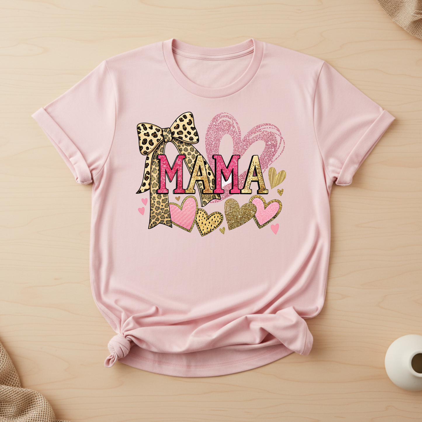 Mama Graphic Tee Leopard Heart Mothers Day Shirt