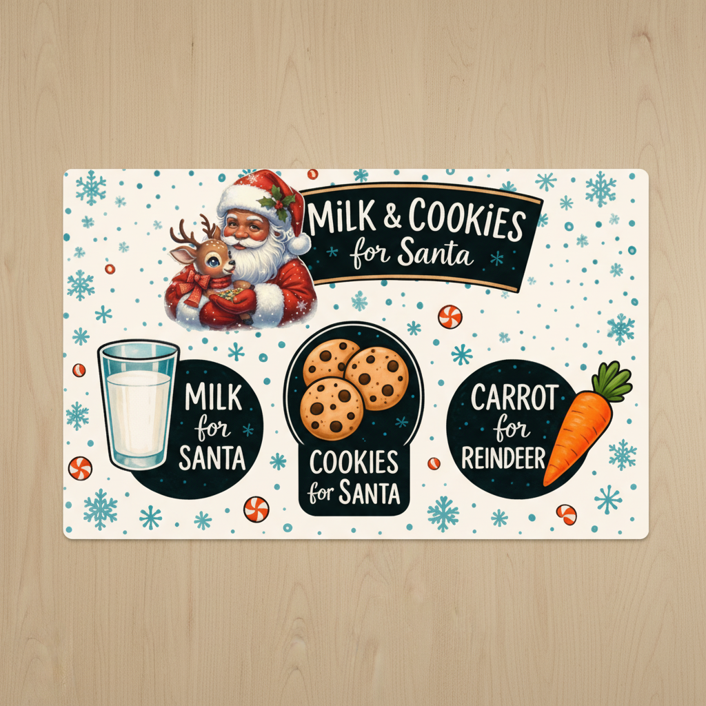 Milk and Cookies for Santa Christmas Placemat | Festive Holiday Table Mat