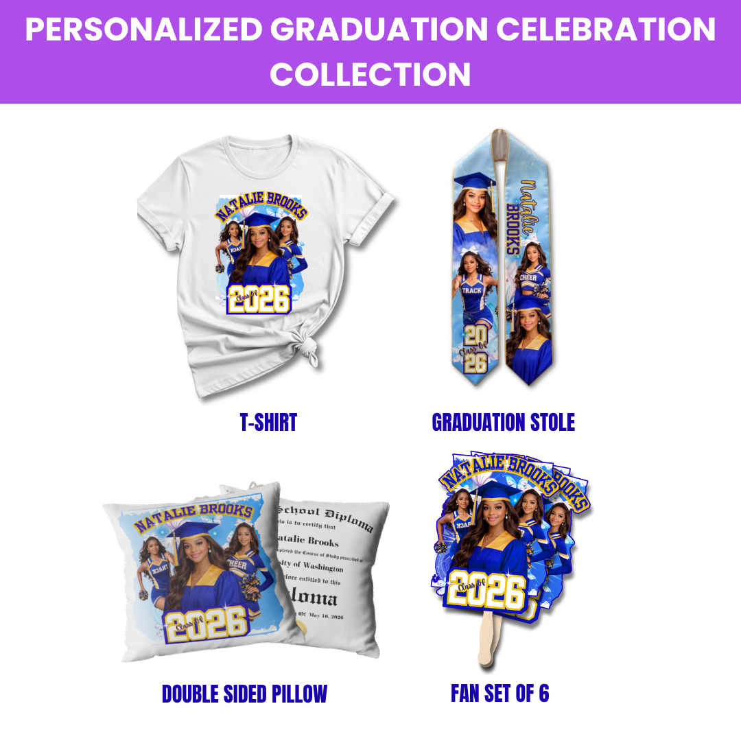 Personalized Graduation Gift Set | Class of 2026 | Shirt, Stole, Pillow & Fan