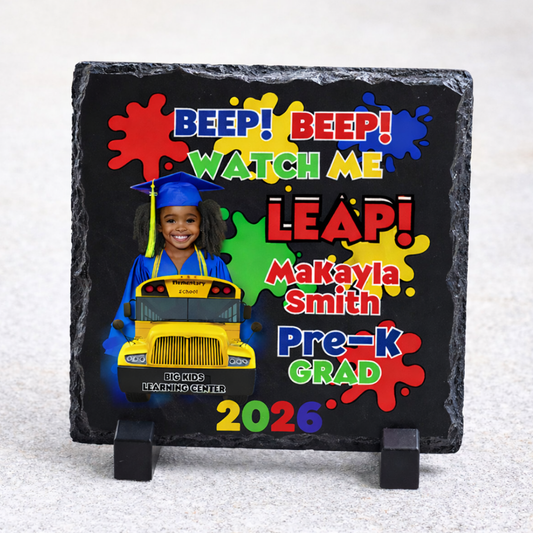 Personalized PreK Graduation Mini Photo Slate - Beep Beep Watch Me Leap