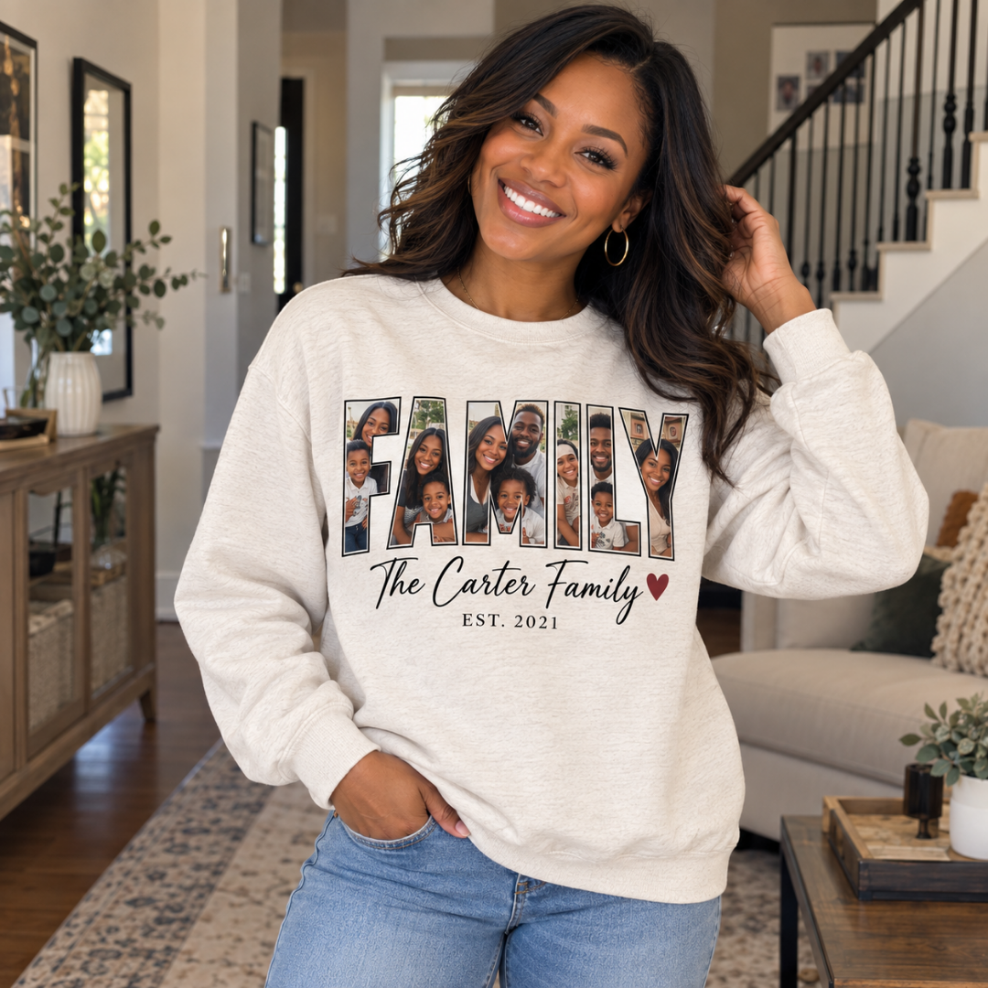 Personalized Family Photo Collage Sweatshirt | Custom FAMILY Lettering Keepsake Gift