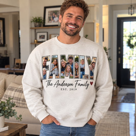Personalized Family Photo Collage Sweatshirt | Custom FAMILY Lettering Keepsake Gift