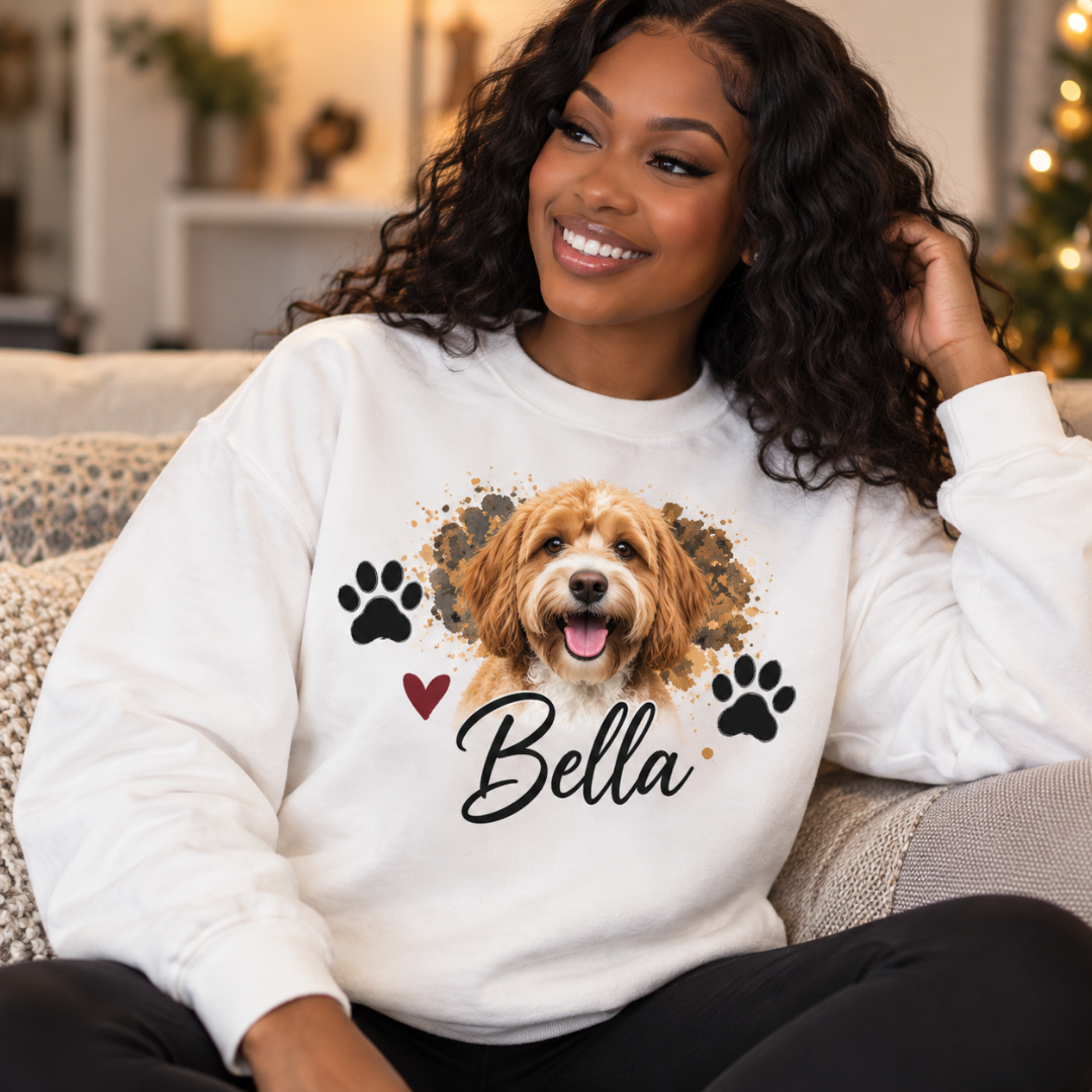 Paw Prints & Pet Portrait | Personalized Pet Name Sweatshirt