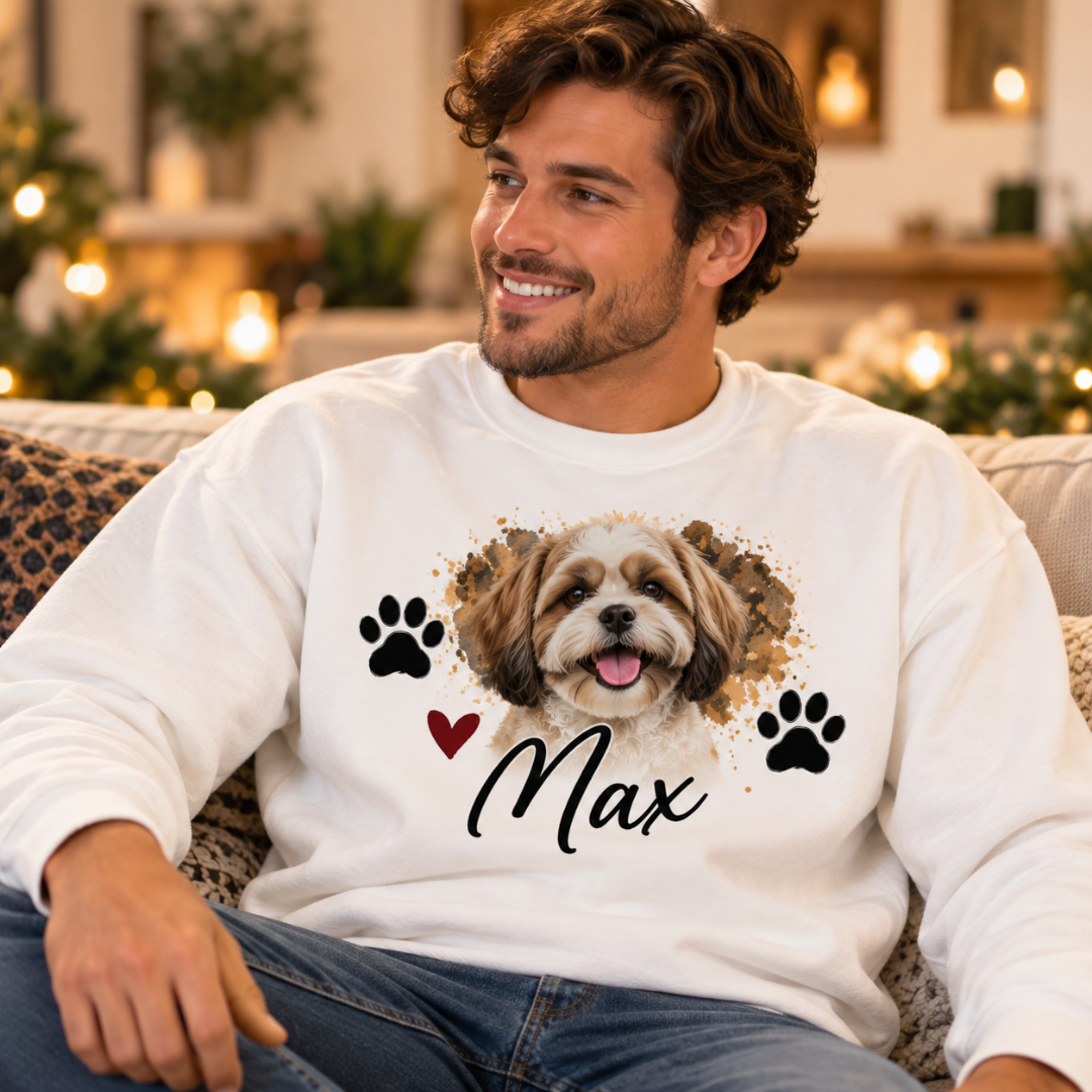 Paw Prints & Pet Portrait | Personalized Pet Name Sweatshirt