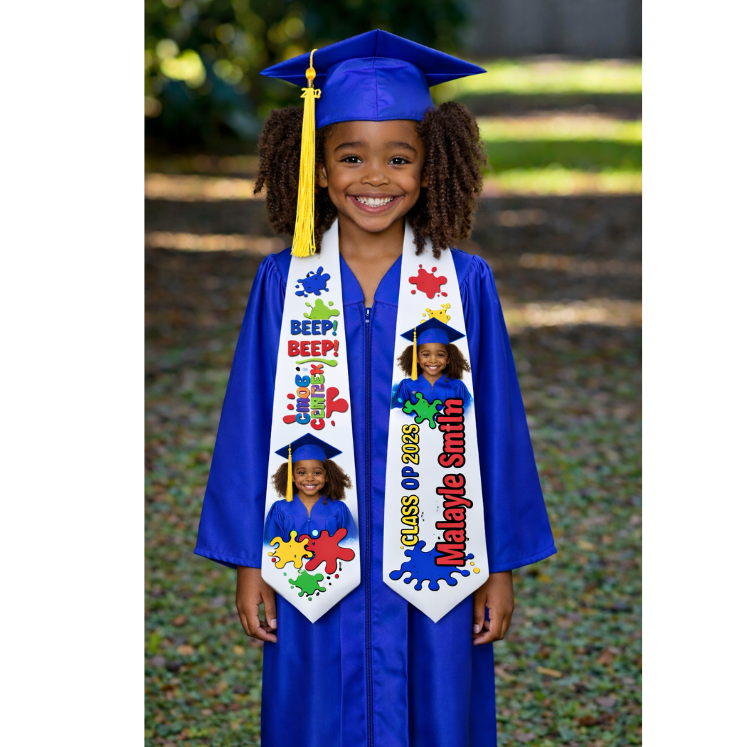 Personalized PreK Graduation Stole - Beep Beep Watch Me Leap