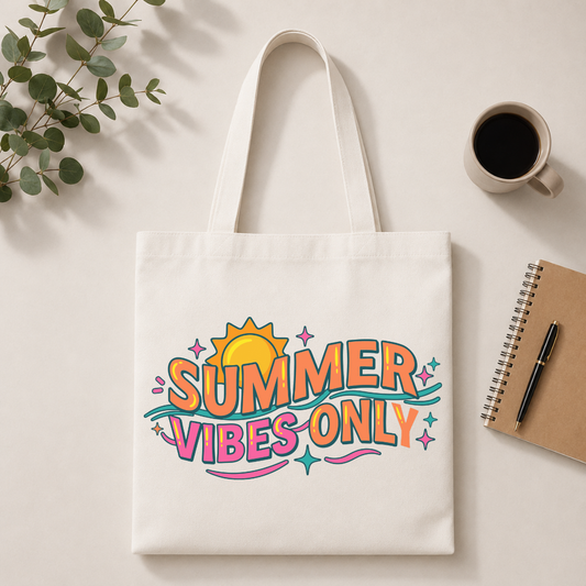 Summer Vibes Only Canvas Tote Bag | Retro Sun Reusable Bag