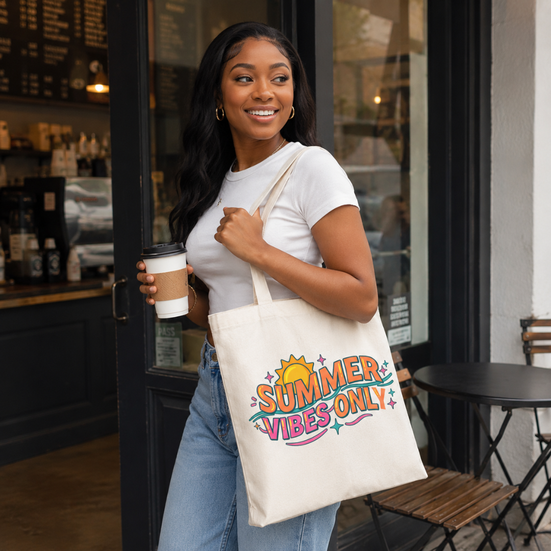 Summer Vibes Only Canvas Tote Bag | Retro Sun Reusable Bag