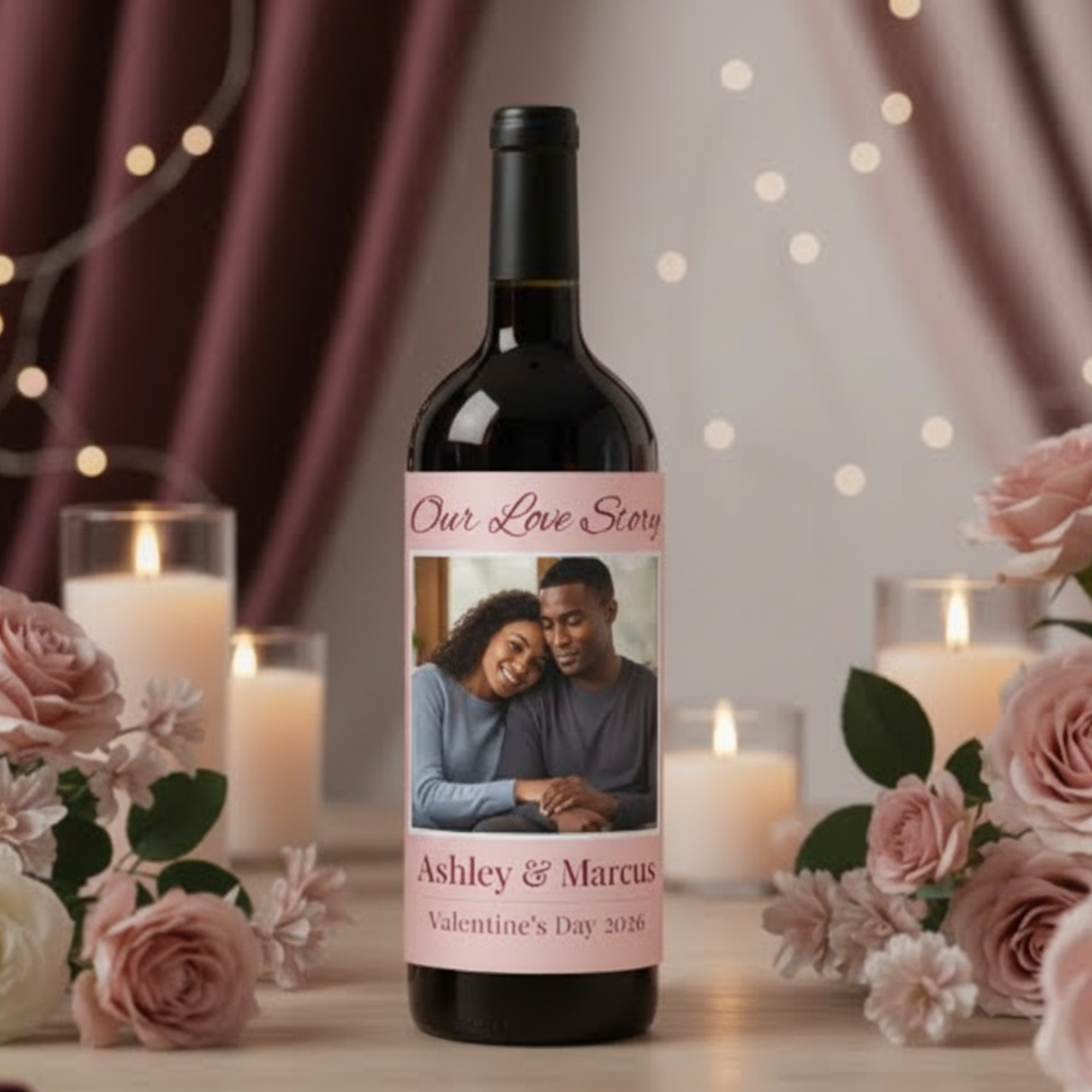 Valentine's Day Custom Wine Label - Personalized Photo Wine Bottle Label