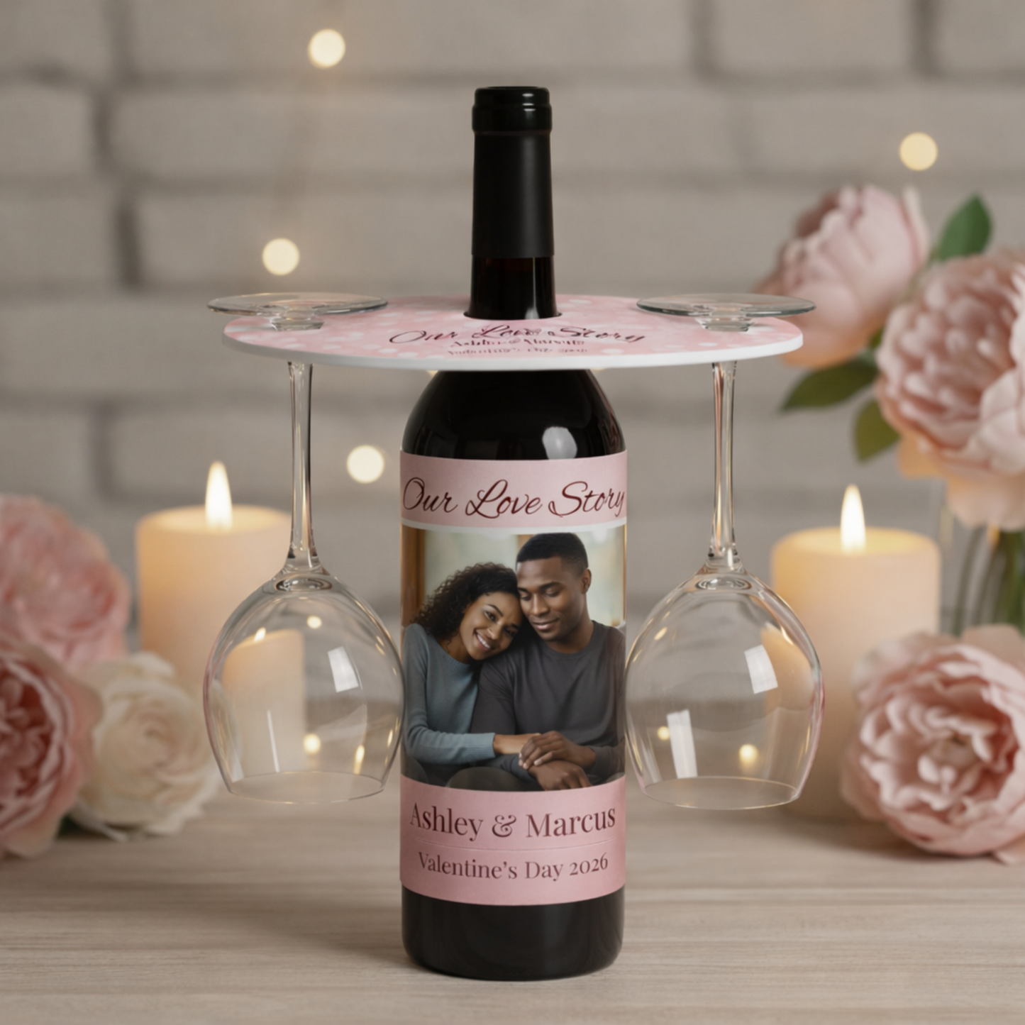Personalized Wine Butler with Couples Names - Valentines Day Wine Carrier