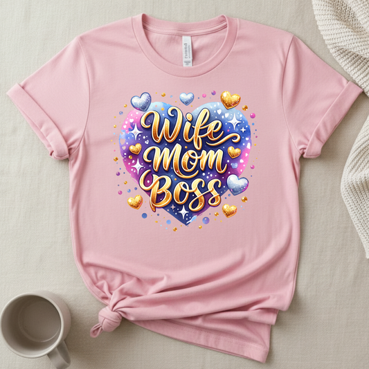 Wife Mom Boss Graphic Tee Mothers Day Gift Shirt