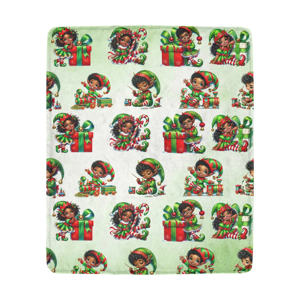 Festive Throw Christmas Blanket – African American Christmas Elves Holiday Fleece | Cozy Ultra Soft Winter Gift Throw