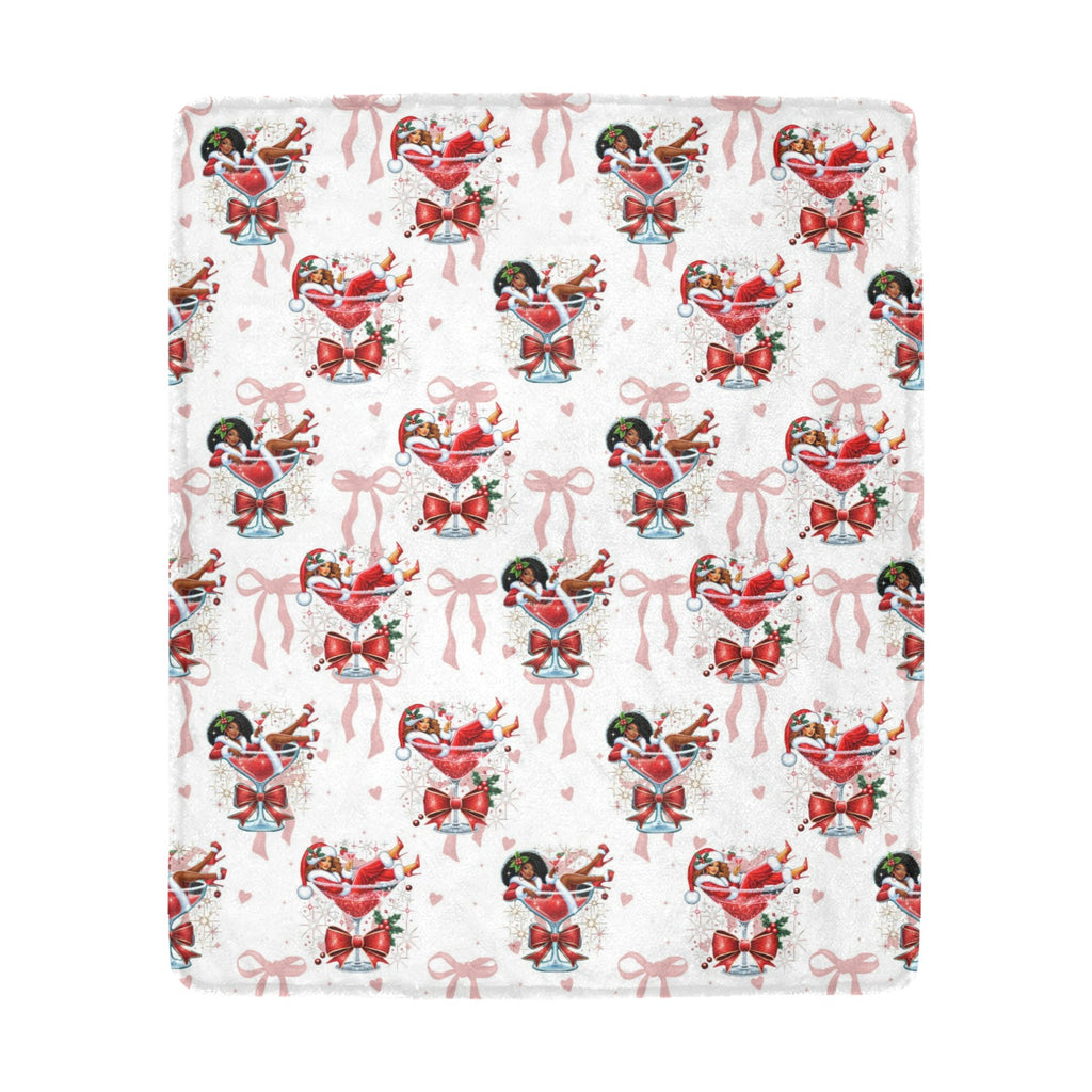 Christmas Blanket – African American Santa Martini Glass Holiday Throw | Cozy Festive Fleece Gift for Winter Decor