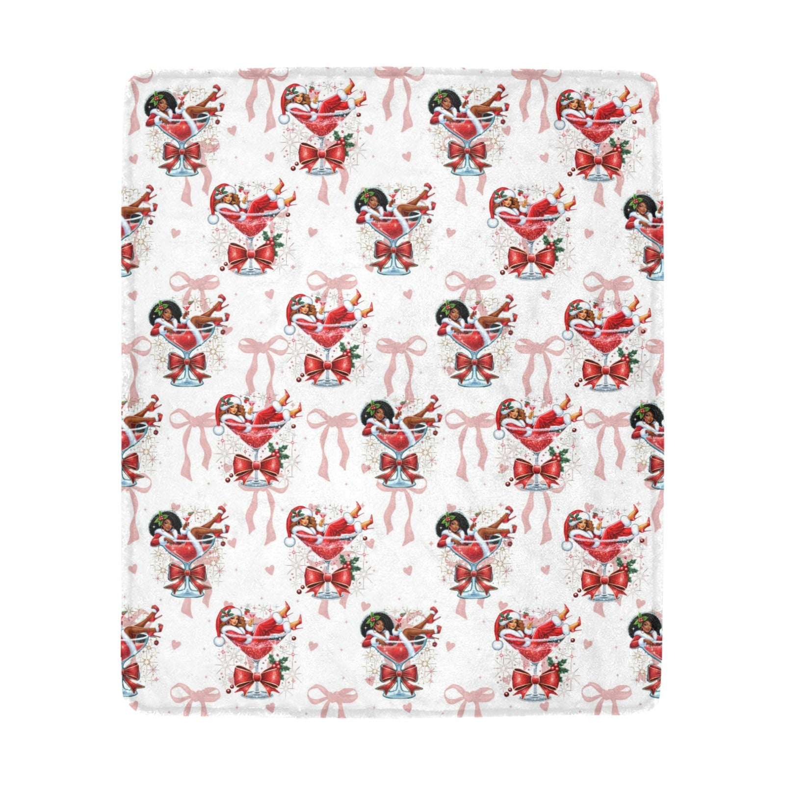 Christmas Blanket – African American Santa Martini Glass Holiday Throw | Cozy Festive Fleece Gift for Winter Decor