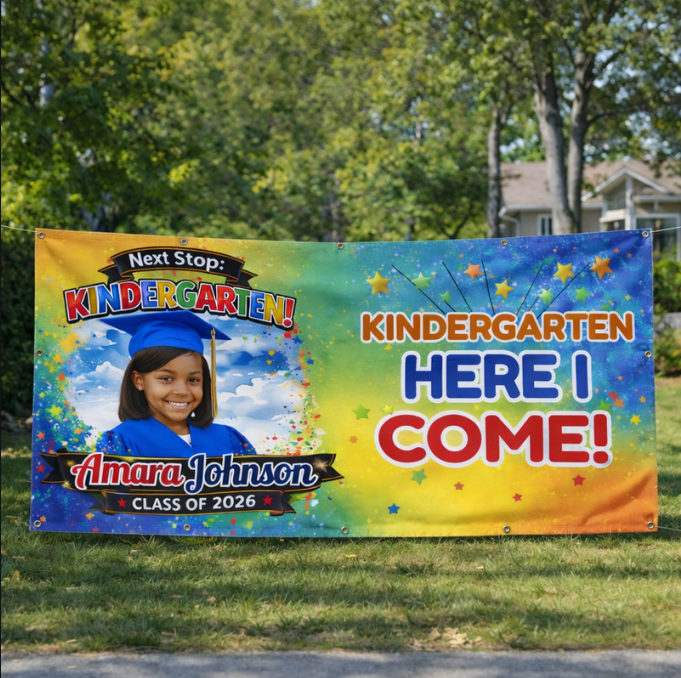 Personalized 2x4 ft Banner Pre-K Graduation Next Stop Kindergarten