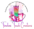 Logo for Timeless Touch Creations with colorful items and text on a white background