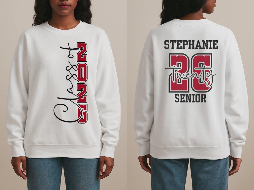 Personalized Class of 2026 Senior Shirt, Custom Name Graduation T-Shirt, Hoodie or Crewneck Sweatshirt, Senior Gift for Her, School Spirit Wear